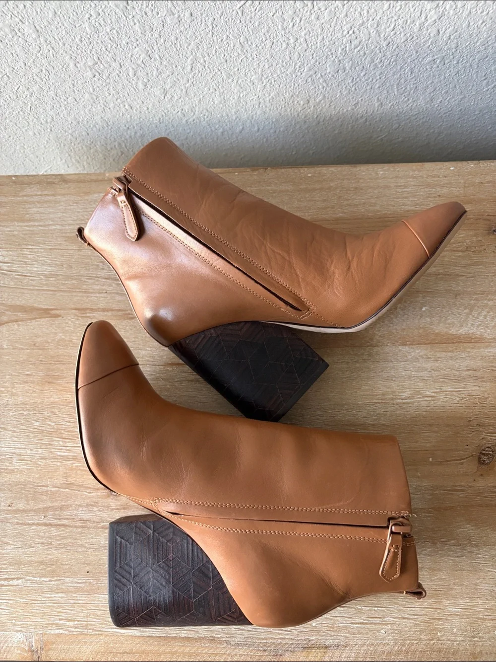 Tory Burch Grove Leather Block Heel Ankle Boot in Cognac